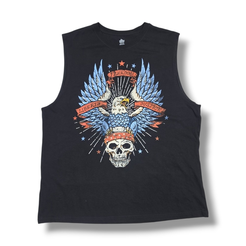 Celebrate Patriotic Freedom, Liberty, Justice Sleeveless Black T-Shirt Men's XL